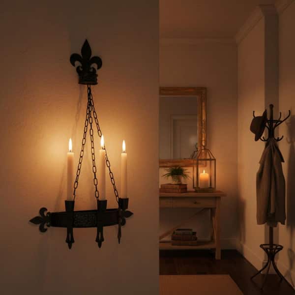 Black Gothic Victorian Iron Wall Candelabra Candle Sconce Set of 1