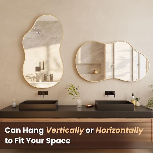 26 in. W x 46 in. H Abstract Wavy Irregular Aluminum Alloy Gold Framed Mirror Wall Mirror