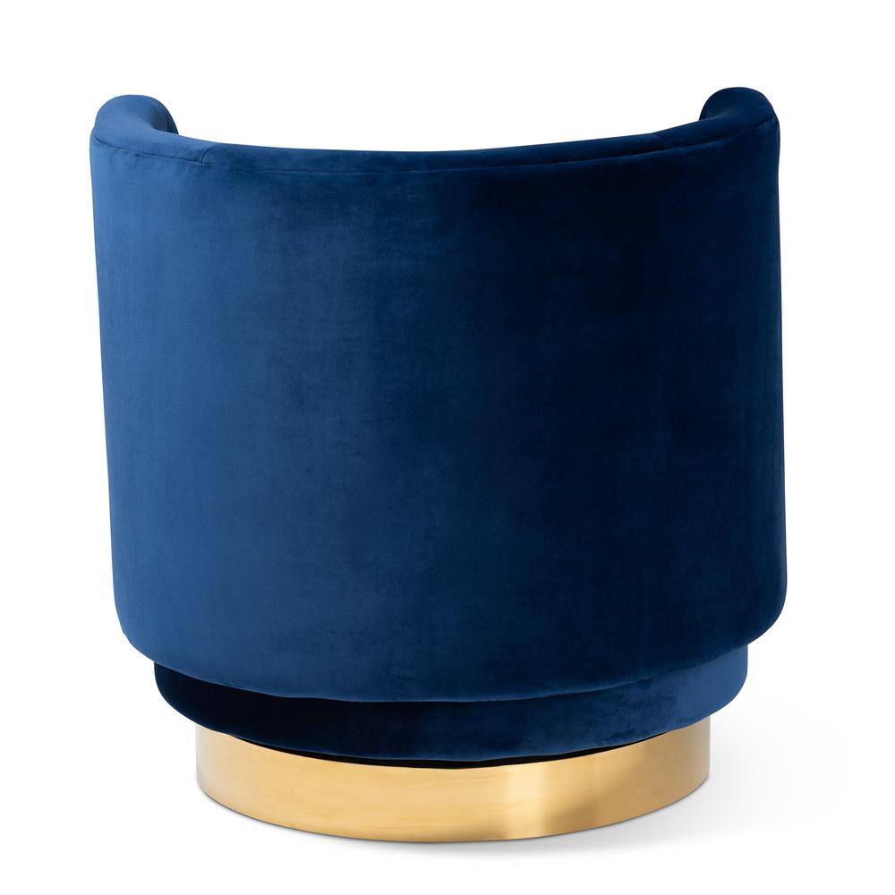 Royal Blue Velvet Barrel Swivel Accent Chair with Gold Base