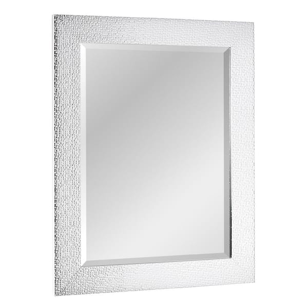 Head West 23 in. x 29 in. Chrome and White Tile Textured Frame Vanity Accent Mirror