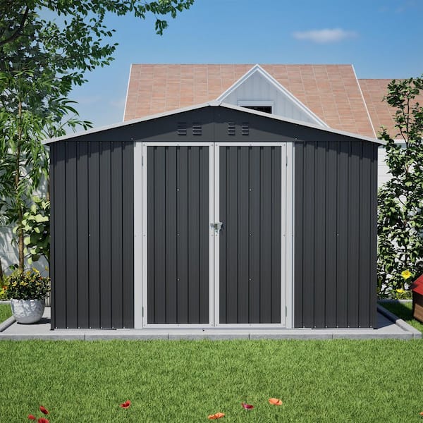 10 ft. x 10 ft. Large Outdoor Metal Storage Shed with Air Vents and Lockable Double Doors(100 Sq. ft.)