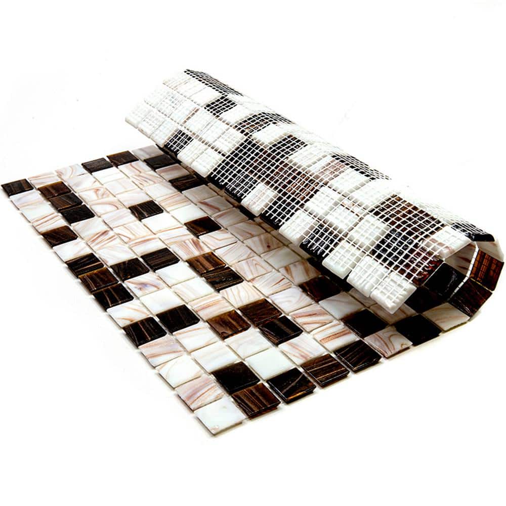 Mingles 12" x 12" Beige and Brown Iridescent Glass Mosaic Tile