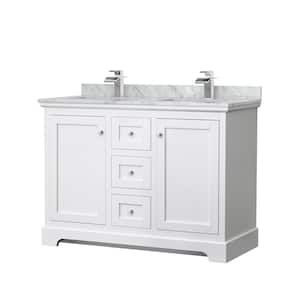 Avery 48 in. W x 22 in. D Double Vanity in White with Marble Vanity Top in White Carrara with Square Basins