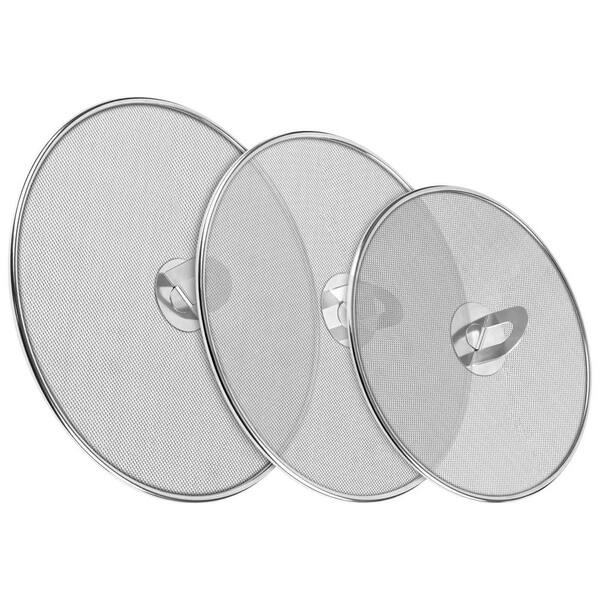 3 Pack Silver Stainless Steel Splatter Screens for Frying Pan, Grease Splatter Guard with Foldable Knob, Ultra-Fine Mesh
