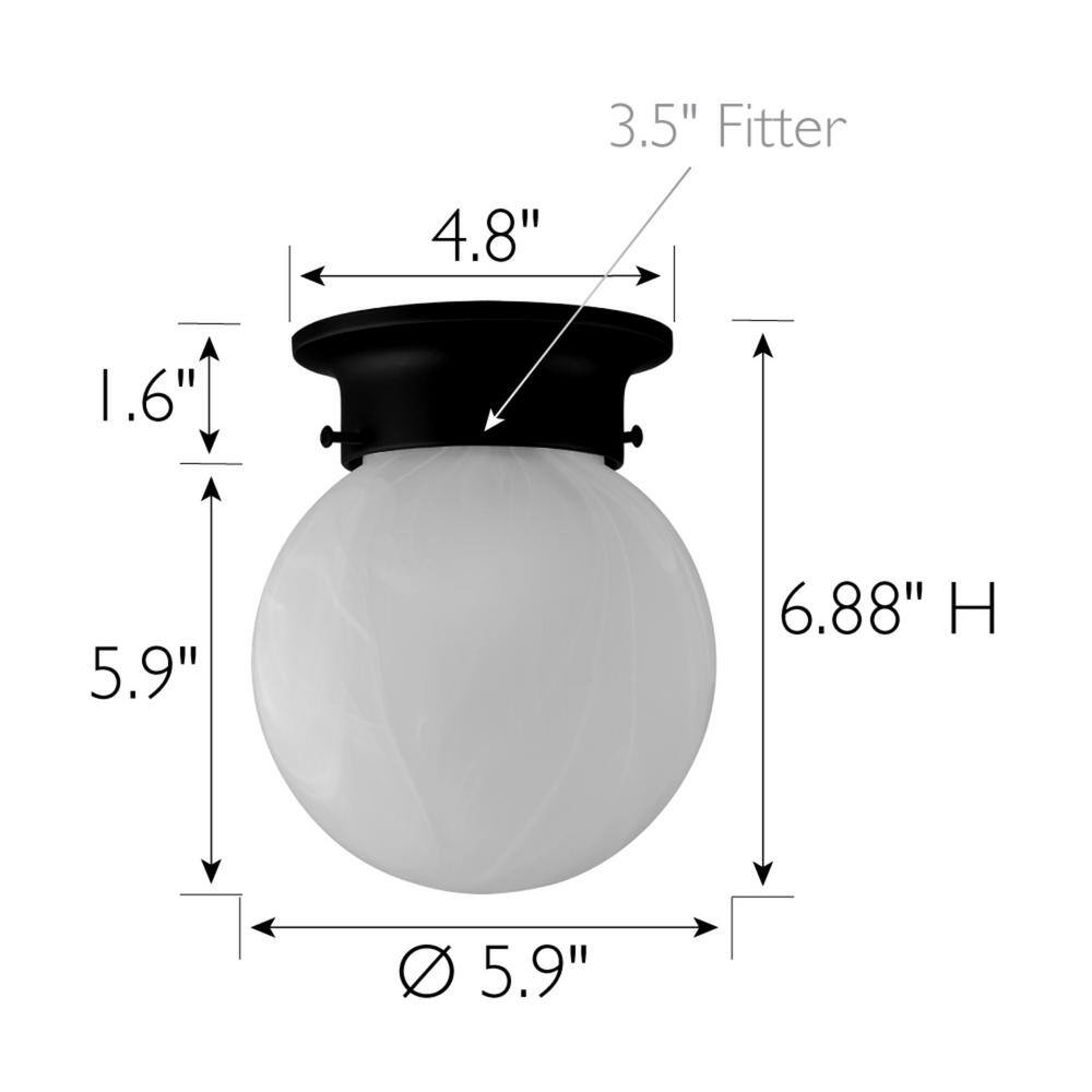 Matte Black Modern Globe Ceiling Light with Alabaster Glass Shade