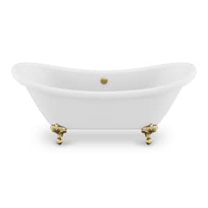 Falco 69.68 in. One Piece Acrylic Clawfoot Freestanding Soaking Bathtub in Glossy White with Brushed Gold Feet