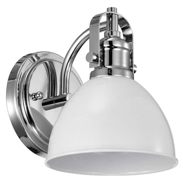 Unbranded 7.5 in. H Chrome and White Indoor Decorative Wall Sconce with Metal Shade