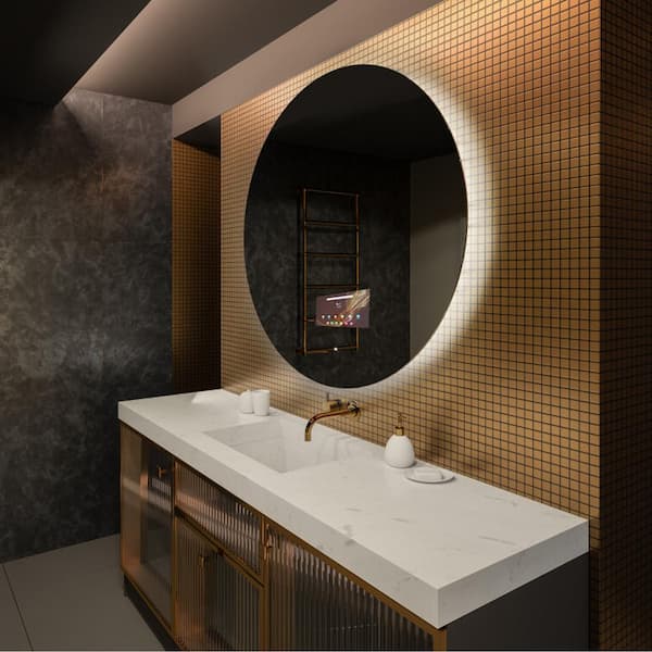 HOMEMYSTIQUE 27.5 in. W x 27.5 in. H Round Frameless LED Smart Wall Mount Bathroom Vanity Mirror with Bluetooth Wi-Fi