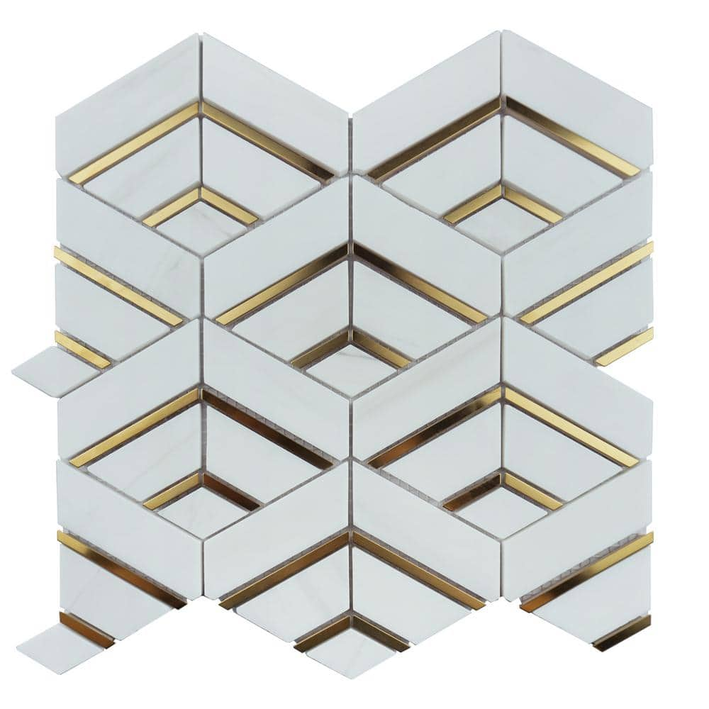 Natural Dorato White Gold 12.01 in. x 11.58 Honeycomb Polished Marble Mosaic Tile Sample -  MOLOVO, NDO-8-SAMPLE