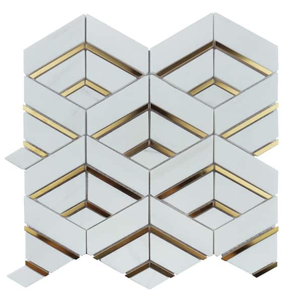 MOLOVO Natural Dorato White Gold 12.01 in. x 11.58 Honeycomb Polished Marble Mosaic Tile Sample