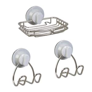 Power Grip Pro Rustproof Multi-Surface Dual Mount Shower Storage Hooks and Soap Dish Bundle in Stainless Steel