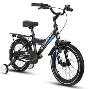 A16115 Black Kids Bike 16 in.ch for Boys and Girls with Training Wheels Freestyle Kids' Bicycle with fender and carrier