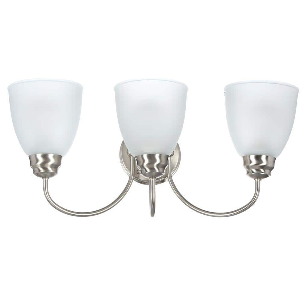 Hampton Bay Hamilton 3-Light Brushed Nickel Vanity Light with Frosted Glass Shades