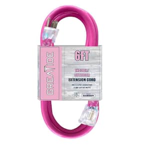 6 ft. 12/3 Heavy Duty Outdoor Extension Cord with 3 Prong Grounded Plug-15 Amps Power Cord Pink