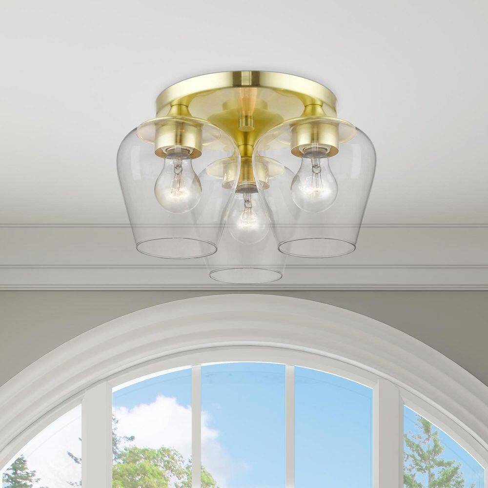 Willow Satin Brass 3-Light Flush Mount with Clear Glass