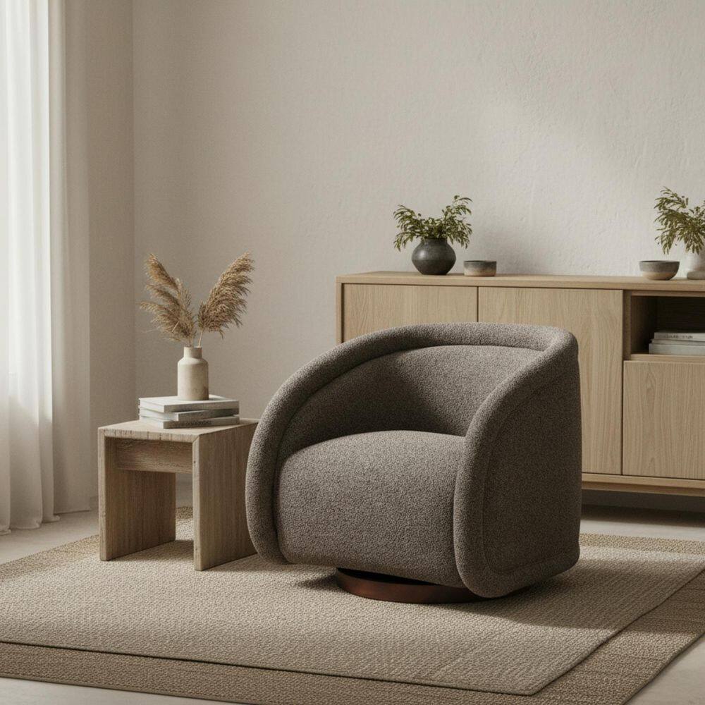 Glynnis Multi-Brown + Walnut 30.5 in. Swivel Upholstered Accent Chair with Curved Boucle price history on PriceWatchPro