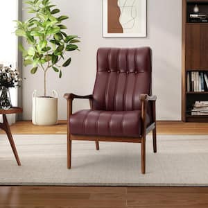 Raffaele Vegan Leather Burgundy Armchair with Solid Wood Legs