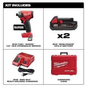 M18 FUEL SURGE 18V Lithium-Ion Brushless Cordless 1/4 in. Hex Impact Driver Compact Kit w/(2) 2.0Ah Batteries, Case