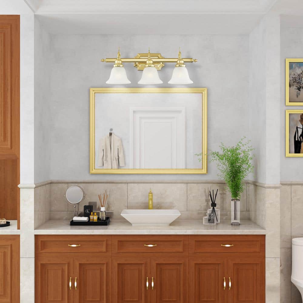 Polished Brass 3-Light Vanity with Alabaster Glass Shades