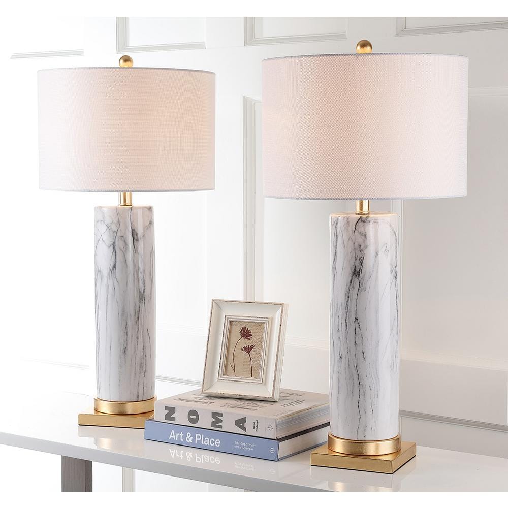 Sonia 31.25 Black/White Faux Marble Table Lamp with Off-White Shade (Set of 2) price history on PriceWatchPro