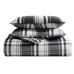 Saddle Mountain Plaid 2-Piece Black Microfiber Twin Comforter Set