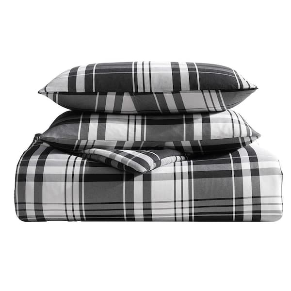 Eddie Bauer Saddle Mountain Plaid 3-Piece Black Microfiber King Comforter Set