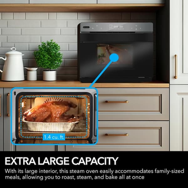 40 qt Countertop Multi-Function Intelligent Convection Steam Oven Air Fryer, Yogurt Maker, Dehydrator, DIY Mode in Black