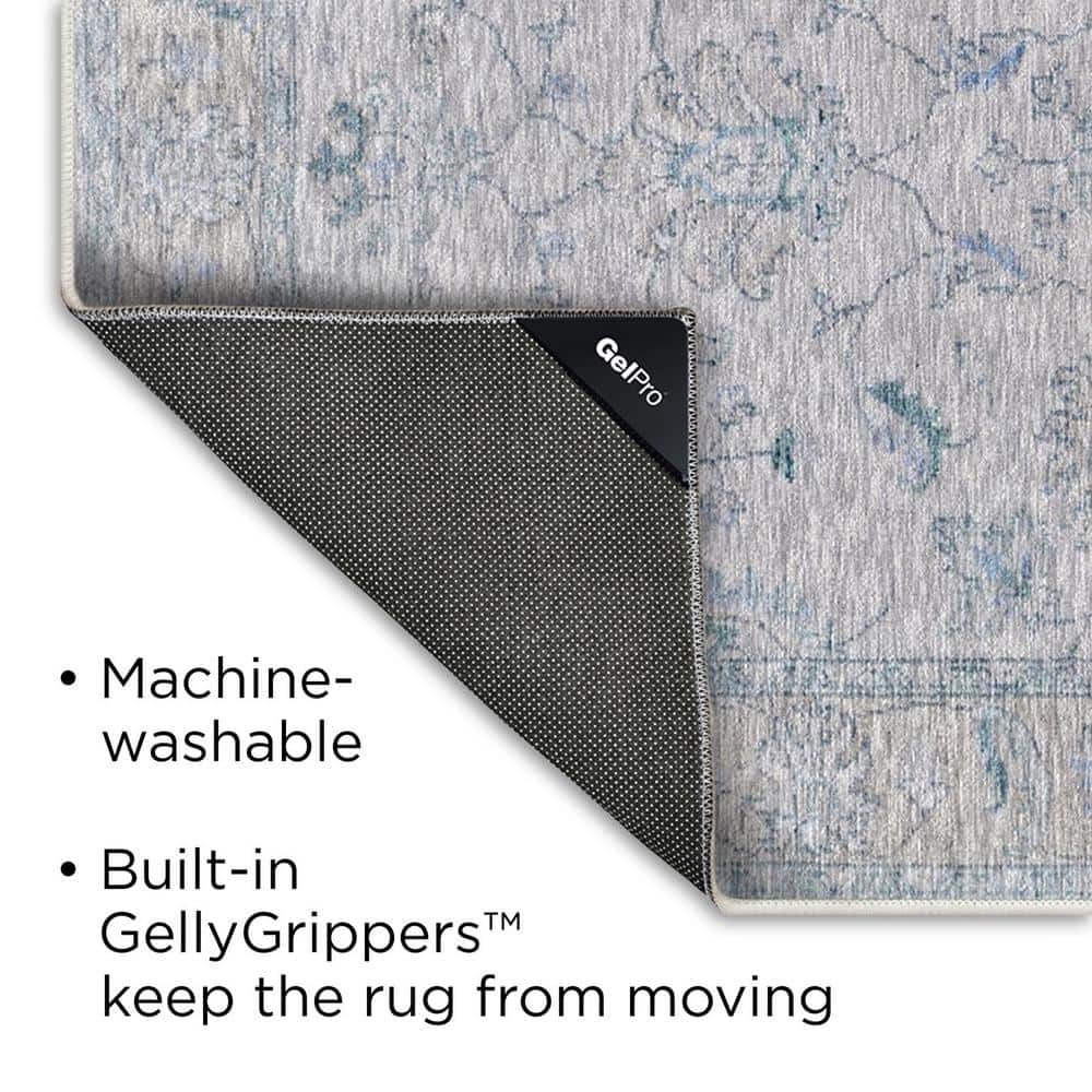 Blue Polyester Runner Rug with Latex Backing, 2' x 6'4"