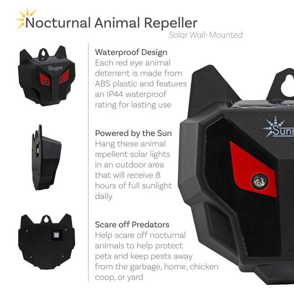 Solar Animal Repeller With Red Flashing Lights - Deterrent For Coyotes, Raccoons, Deer, Hawks