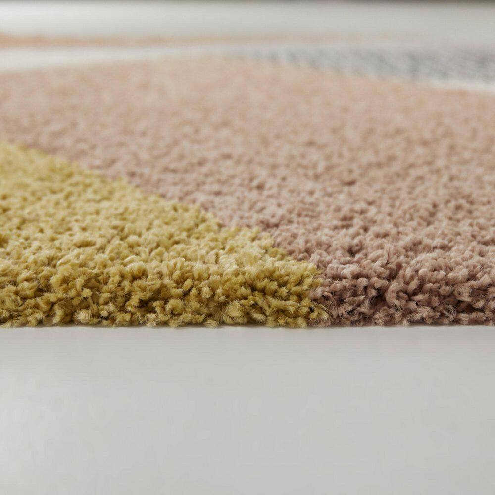 Pink and Gray Geometric Shag Rug 4' x 6' Synthetic