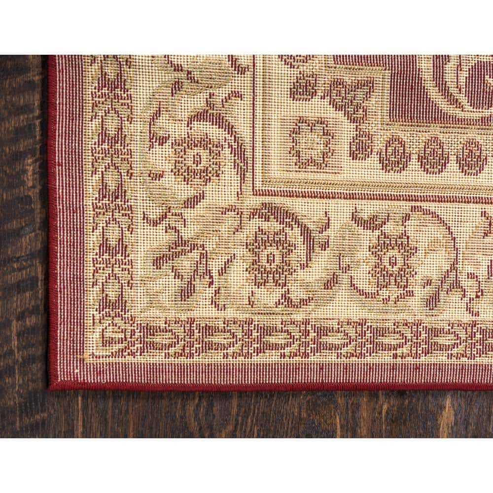 Burgundy Rectangular 9' x 12' Stain-Resistant Synthetic Area Rug