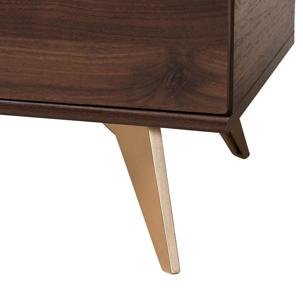 Graceland Walnut Wood Shoe Cabinet with Gold Legs
