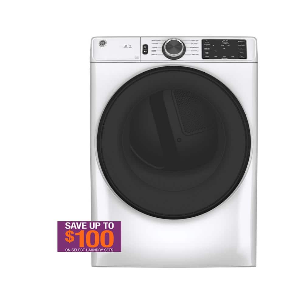GE 7.8 cu.ft. Smart Front Load Gas Dryer in White with Sanitize Cycle, ENERGY STAR