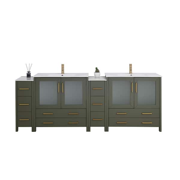96 in. W x 18 in. D x 36 in. H Vintage Green Bath Vanity with White Ceramic Top and Mirror