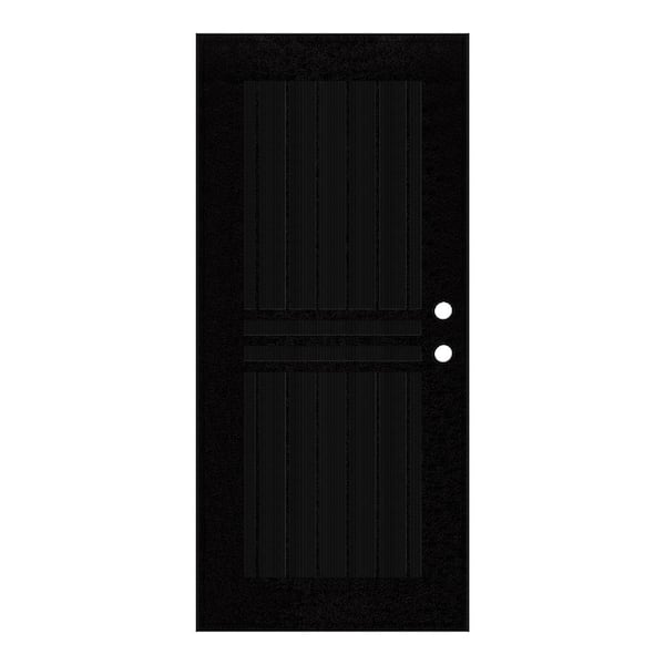 Unique Home Designs Plain Bar 32 in. x 80 in. Right-Hand/Outswing Black Aluminum Security Door with Charcoal Insect Screen