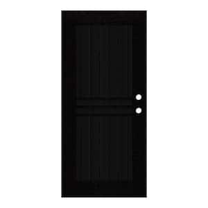 Plain Bar 36 in. x 80 in. Right Hand/Outswing Black Aluminum Security Door with Charcoal Insect Screen