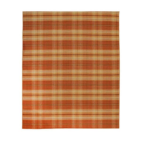Orange 10 ft. x 14 ft. Hand Knotted Wool Traditional Plaid Rug Area Rug
