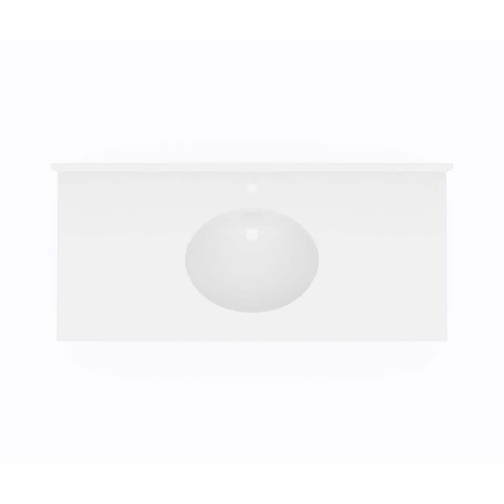 White Solid Surface 49'' Single Bathroom Vanity Top with Round Sink