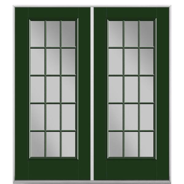 Masonite 72 in. x 80 in. Conifer Fiberglass Prehung Left Hand Inswing 15-Lite Clear Glass Patio Door in Vinyl Frame, no Brickmold