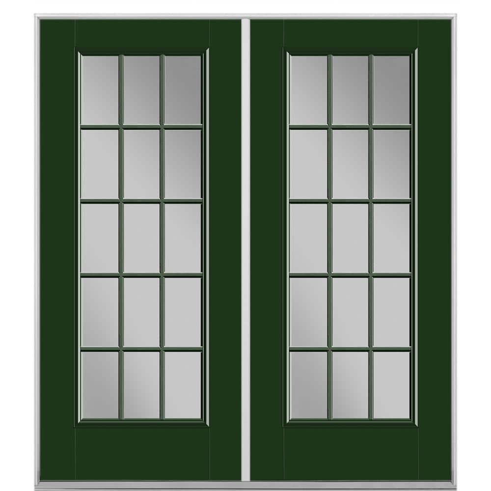 Masonite 72 in. x 80 in. Conifer Fiberglass Prehung Right-Hand Inswing 15-Lite Clear Glass Patio Door in Vinyl Frame -  38076
