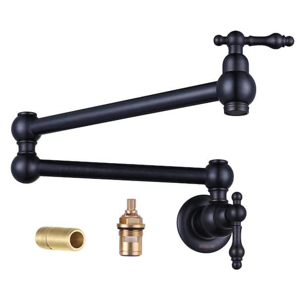 WOWOW Wall Mounted Pot Filler with Double Handle and Double Joint Swing Arm Faucet in Oil Rubbed Bronze