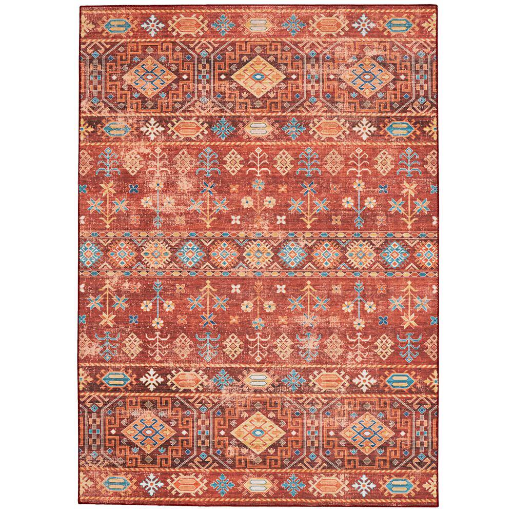 Washable Rosa Red/Ivory 5 ft. x 7 ft. Abstract Rectangle Area Rug