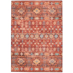 Washable Rosa Red/Ivory 5 ft. x 7 ft. Abstract Rectangle Area Rug