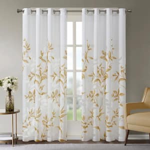 Vera Yellow Rayon/Polyester 50 in. W x 95 in. L Burnout Printed Semi- Sheer Curtain (Single Panel)