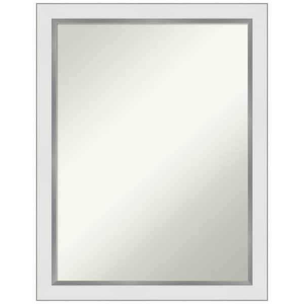 Amanti Art Eva White Silver Narrow 21 in. H x 27 in. W Framed Non-Beveled Bathroom Vanity Mirror in Silver, White