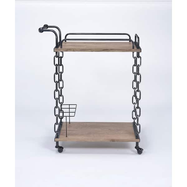 Acme Furniture Jodie Rustic Oak & Black Serving Cart