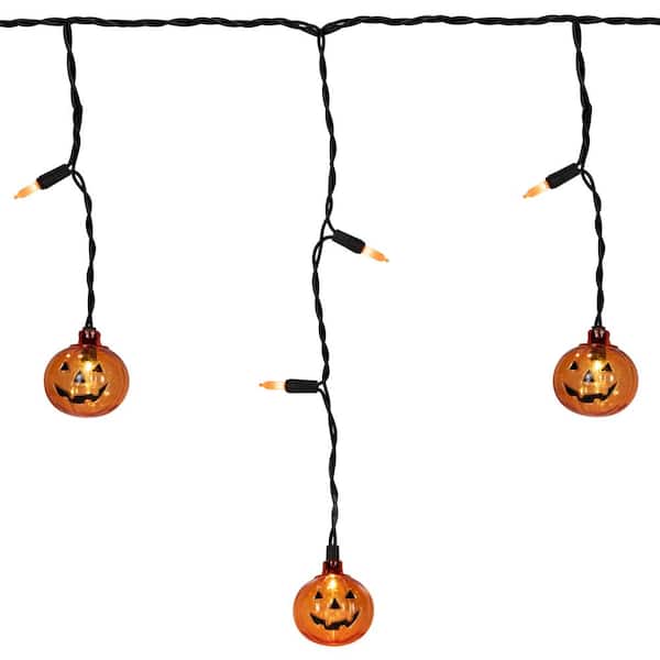 6.75 ft. LED Lighted Pumpkin Curtain Orange Halloween String Lights - Black Wire - (25-Count)