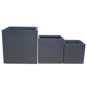 16 in. Tall Charcoal Lightweight Concrete Square Modern Outdoor Planter (Set of 3)