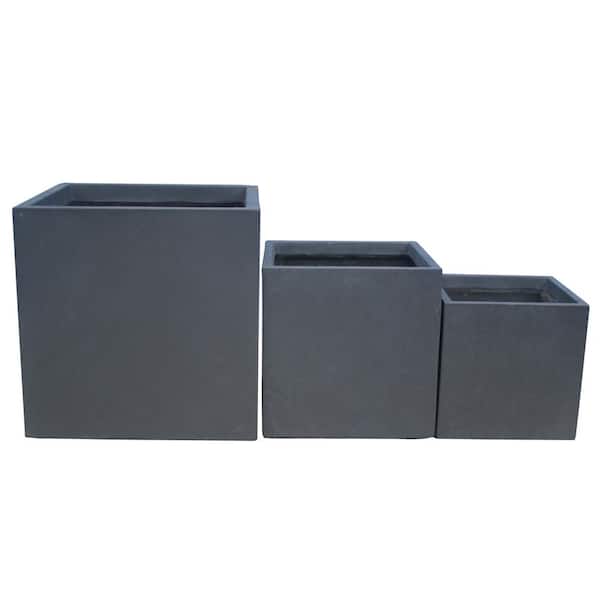 Photo 1 of **SMALL ONE ONLY**
10 in. Tall Charcoal Lightweight Concrete Square Modern Outdoor Planter 