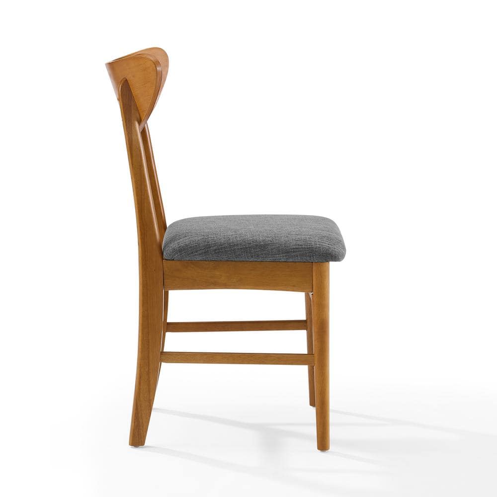 Set of 2 Acorn Wood Dining Chairs with Gray Upholstered Seat